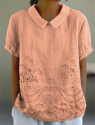 Luna Floral Blouse | Cotton Linen Blend, Embroidered Hem 5