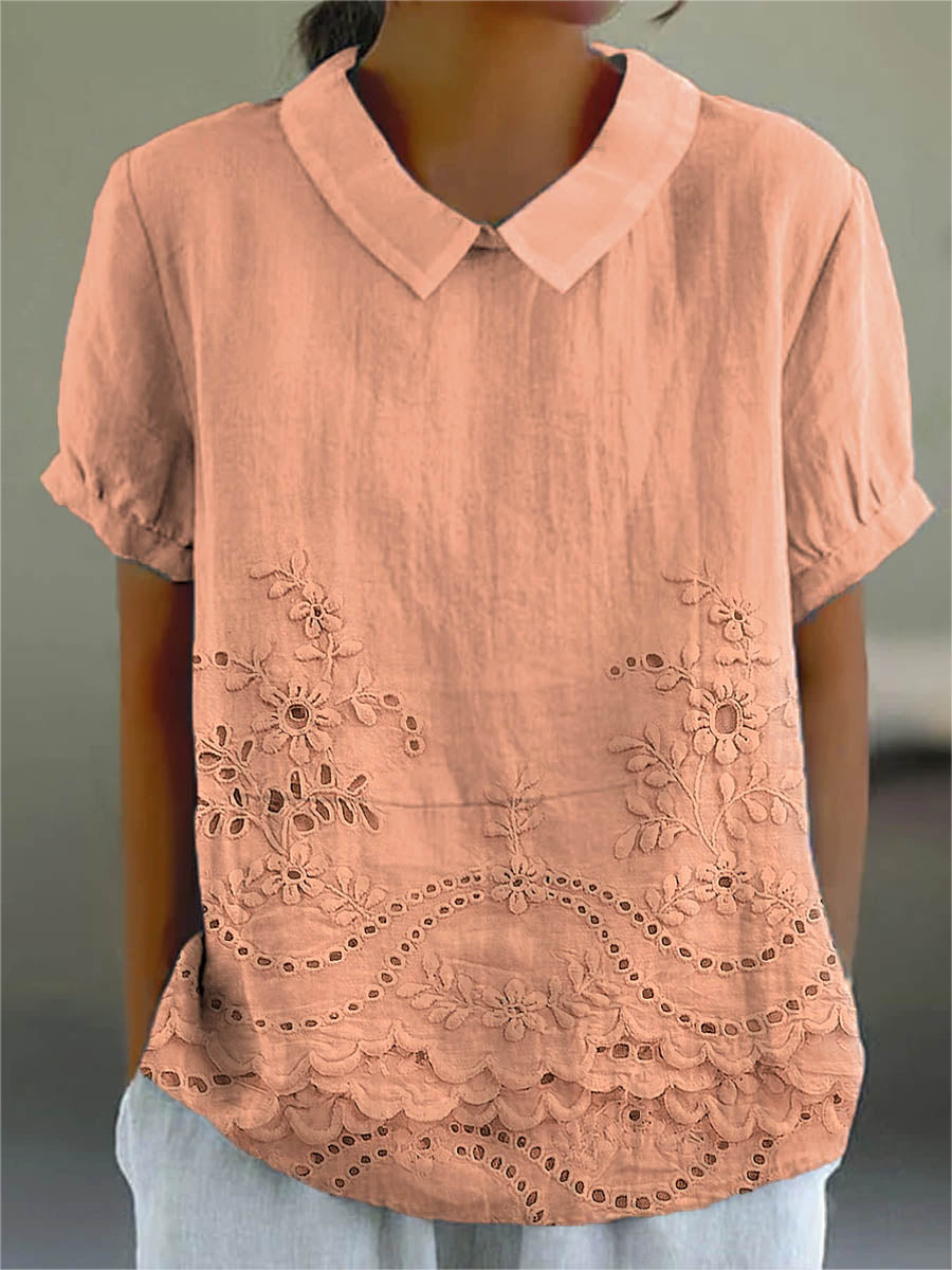 Luna Floral Blouse | Cotton Linen Blend, Embroidered Hem 5