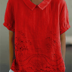 Luna Floral Blouse | Cotton Linen Blend, Embroidered Hem 6