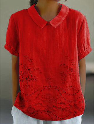 Luna Floral Blouse | Cotton Linen Blend, Embroidered Hem 6