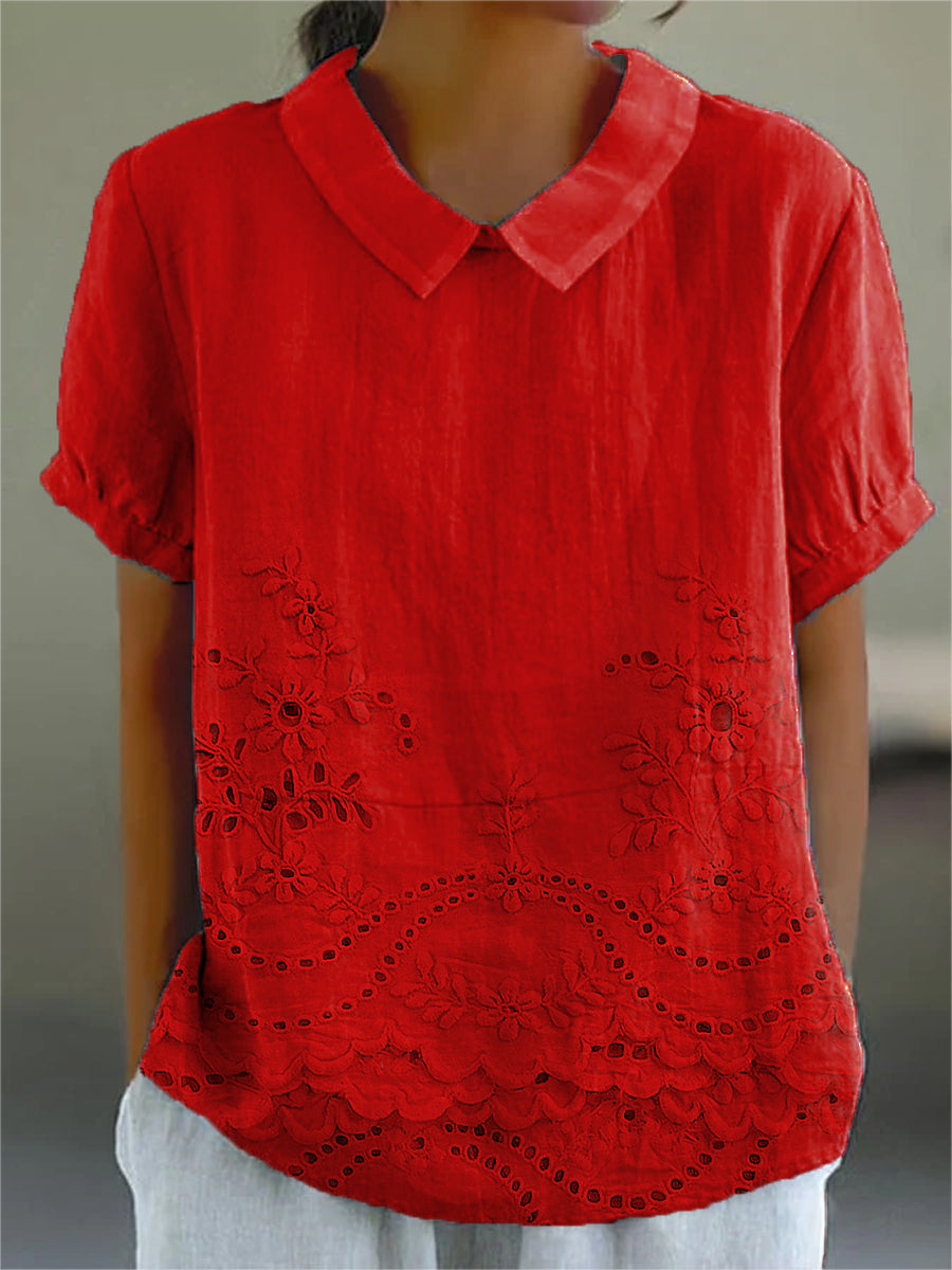 Luna Floral Blouse | Cotton Linen Blend, Embroidered Hem 6