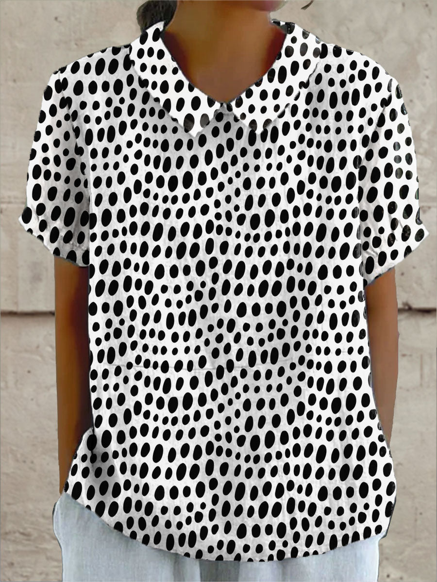 Luna Polka Dot Blouse | Cotton Linen Blend, Relaxed Fit 0