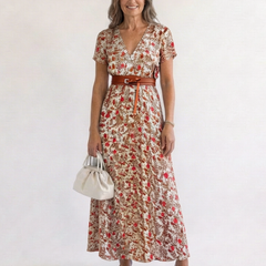 Lyra | Elegant Floral V-Neck Midi Dress 0