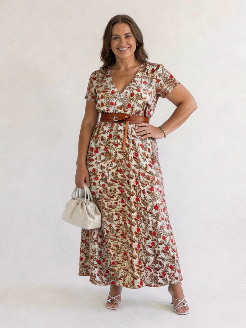 Lyra | Elegant Floral V-Neck Midi Dress 2