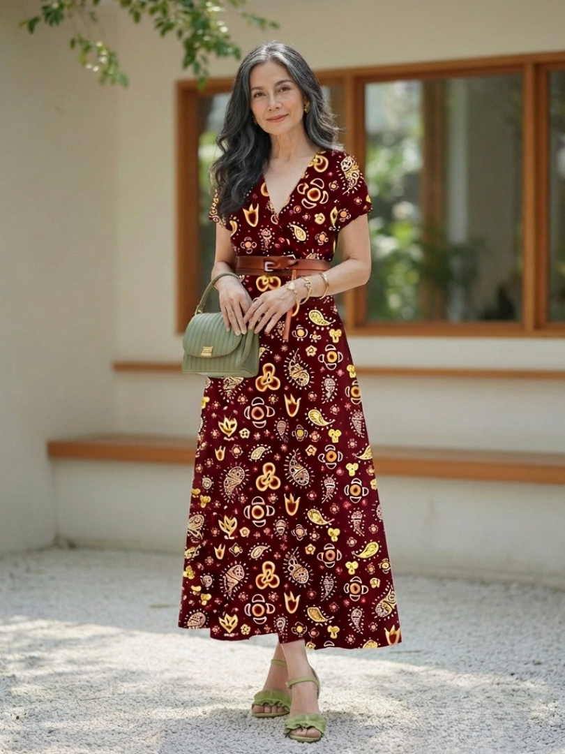 Lyra | Elegant Floral V-Neck Midi Dress 8