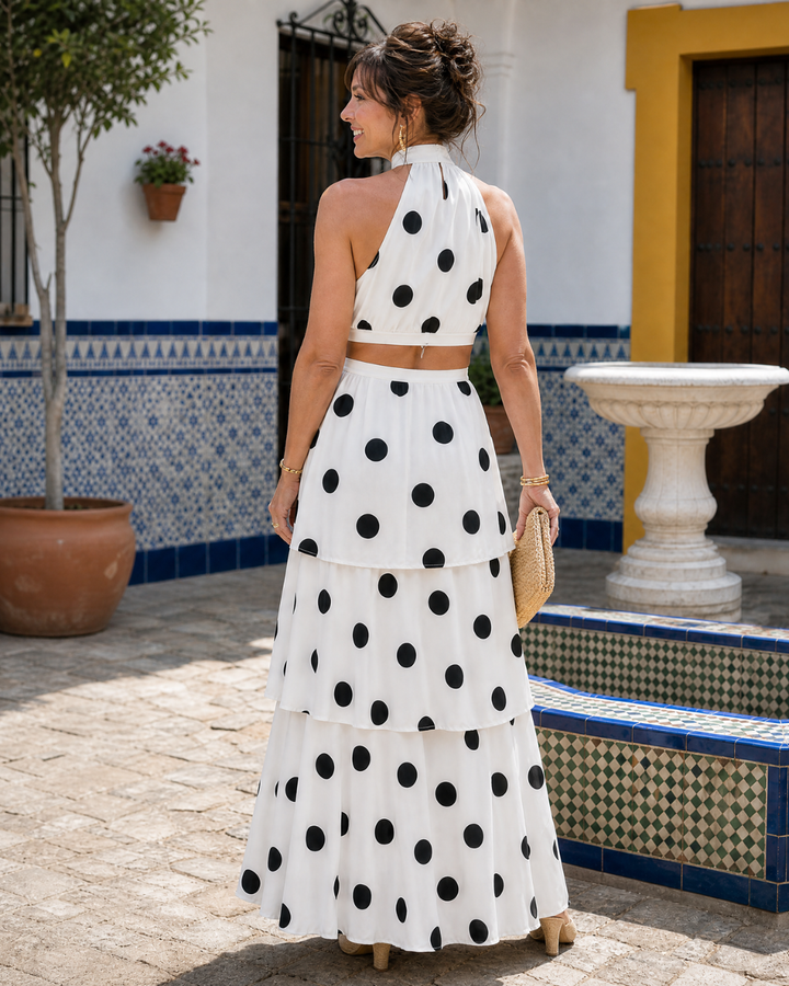 Lysa | Polka Dot Halter Top And Tiered Maxi Skirt Set 3