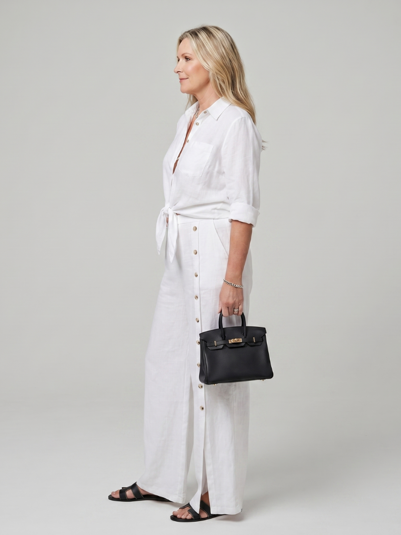 Maddelina | Long Sleeve Tie Front Top And Wide Leg Pants Set 1