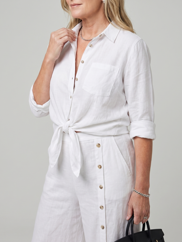 Maddelina | Long Sleeve Tie Front Top And Wide Leg Pants Set 2