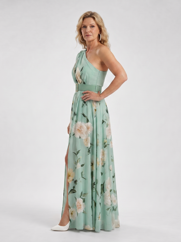 Manios | Floral Print One Shoulder Belted Maxi Dress 1