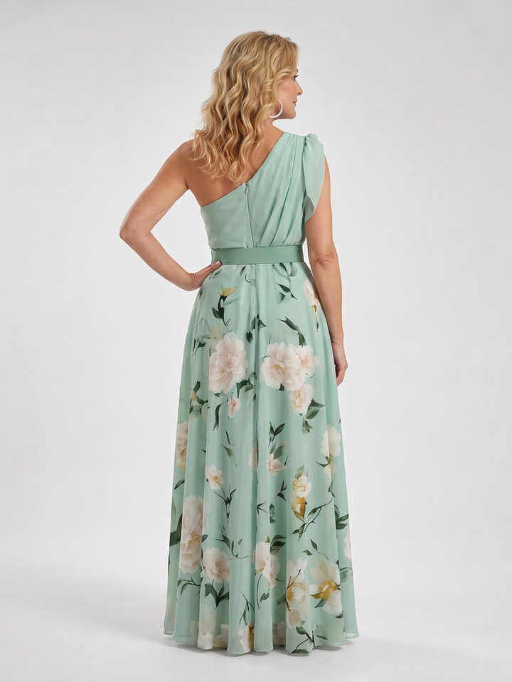 Manios | Floral Print One Shoulder Belted Maxi Dress 3