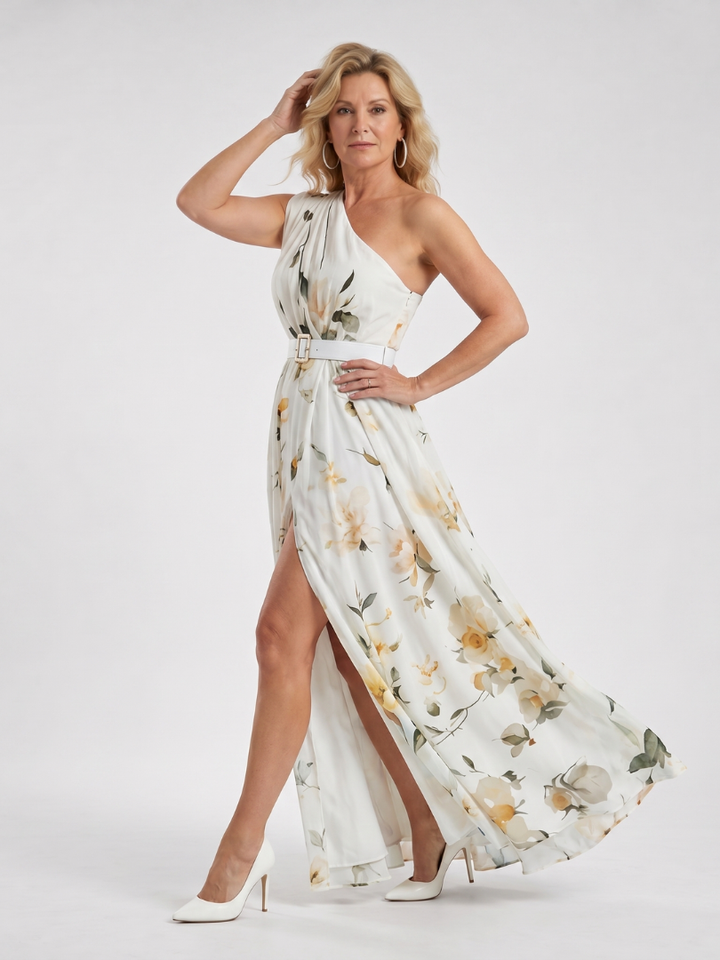 Manios | Floral Print One Shoulder Belted Maxi Dress 7