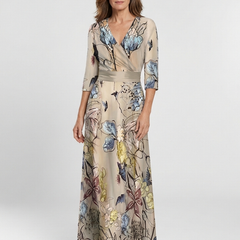 Margaret | Three Quarter Sleeve Floral Maxi Wrap Dress 0