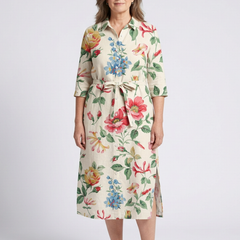 Maribel | Button Front Half Sleeve Floral Midi Dress 0