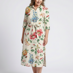 Maribel | Button Front Half Sleeve Floral Midi Dress 1