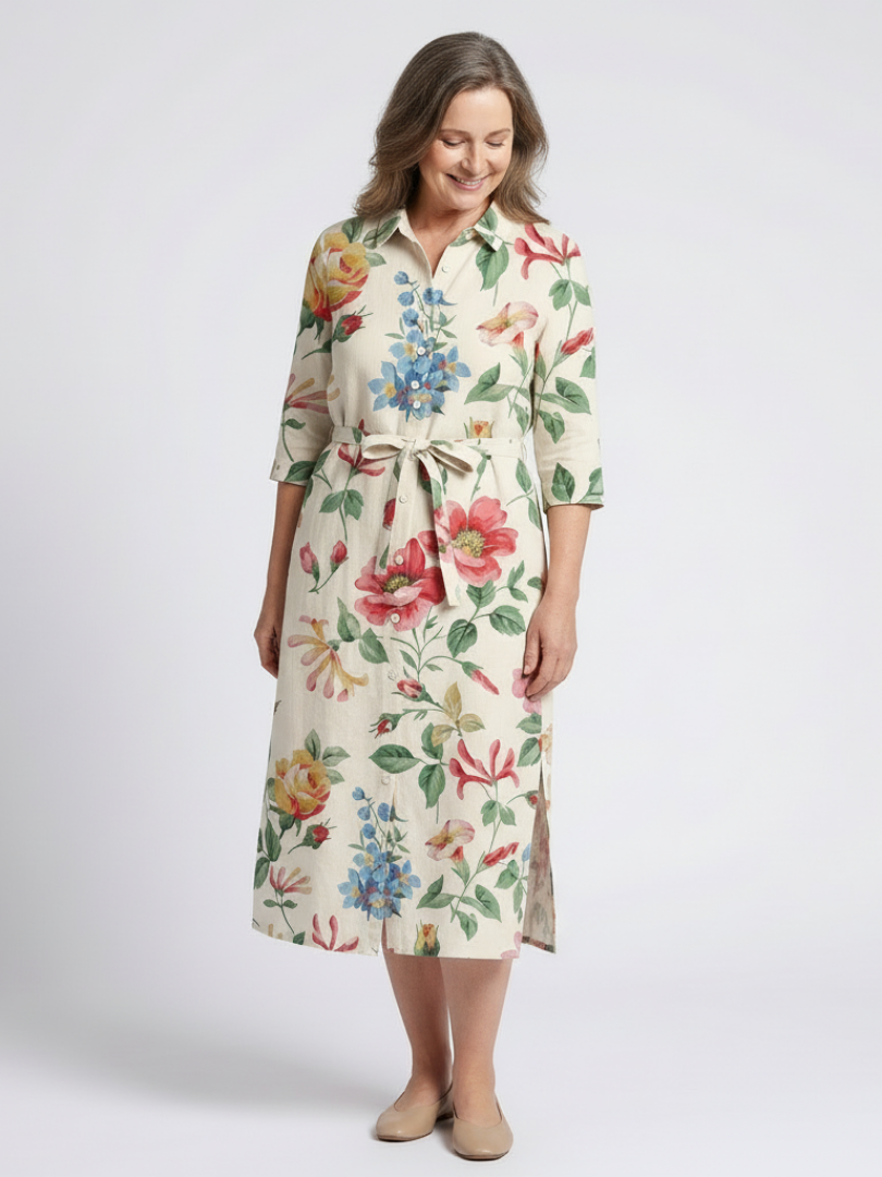 Maribel | Button Front Half Sleeve Floral Midi Dress 1