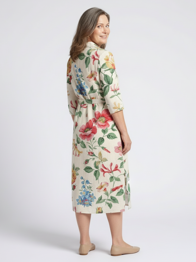 Maribel | Button Front Half Sleeve Floral Midi Dress 2