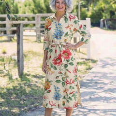 Maribel | Button Front Half Sleeve Floral Midi Dress 3