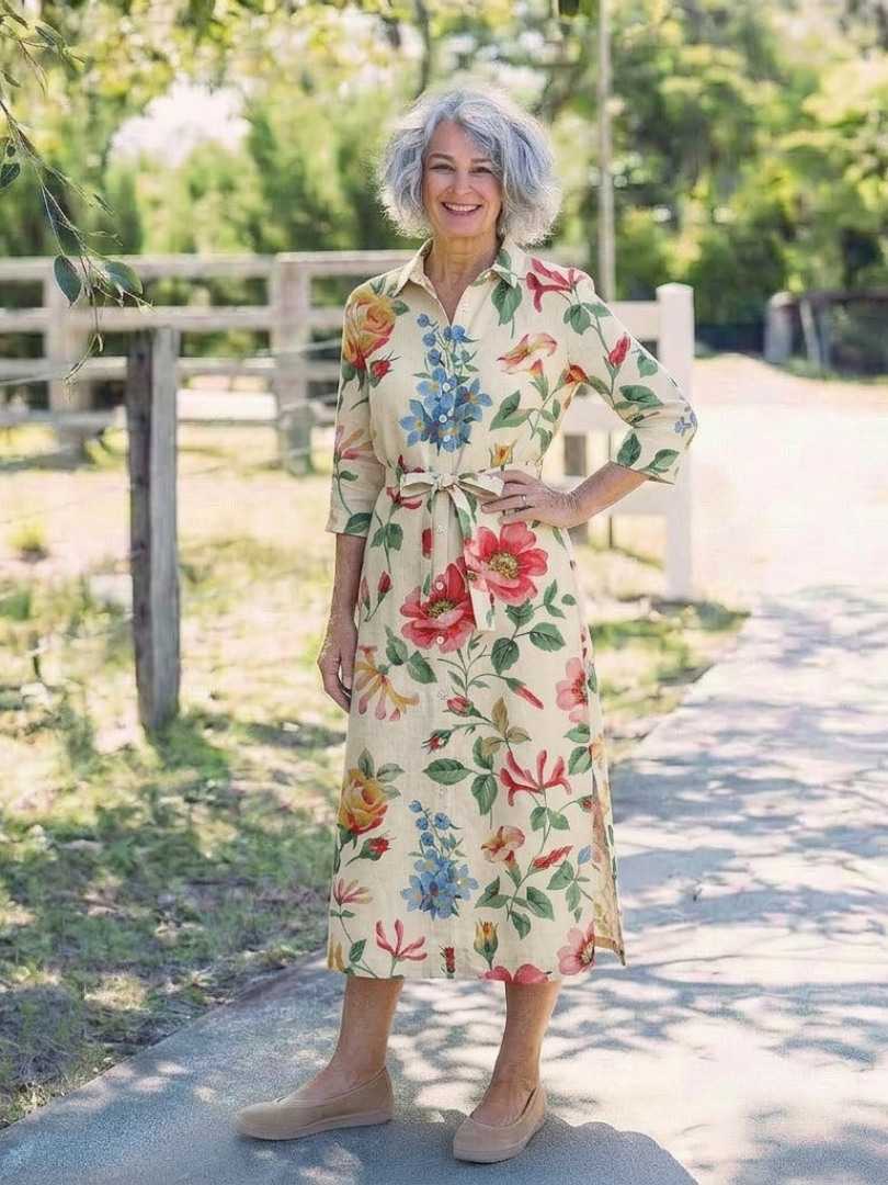 Maribel | Button Front Half Sleeve Floral Midi Dress 3