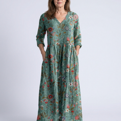 Marina | Floral V Neck Three Quarter Sleeve Maxi Dress 0
