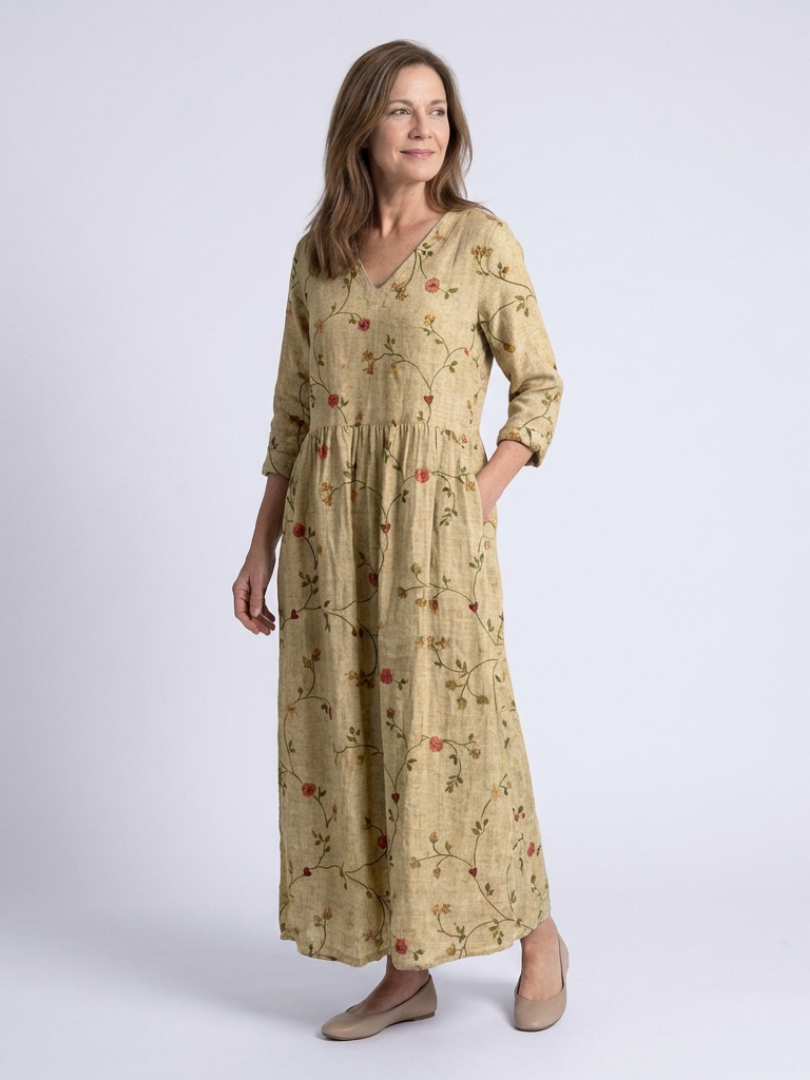 Marina | Floral V Neck Three Quarter Sleeve Maxi Dress 1