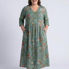 Marina | Floral V Neck Three Quarter Sleeve Maxi Dress 4