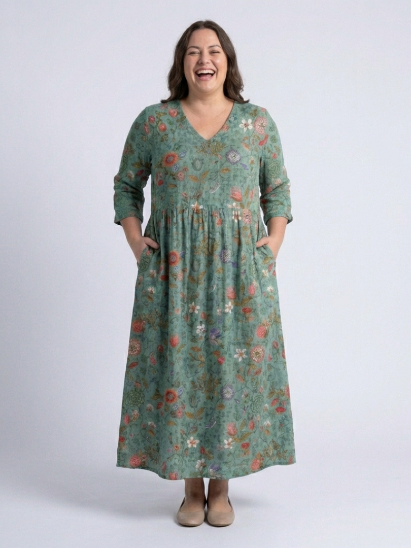 Marina | Floral V Neck Three Quarter Sleeve Maxi Dress 4