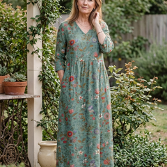 Marina | Floral V Neck Three Quarter Sleeve Maxi Dress 5