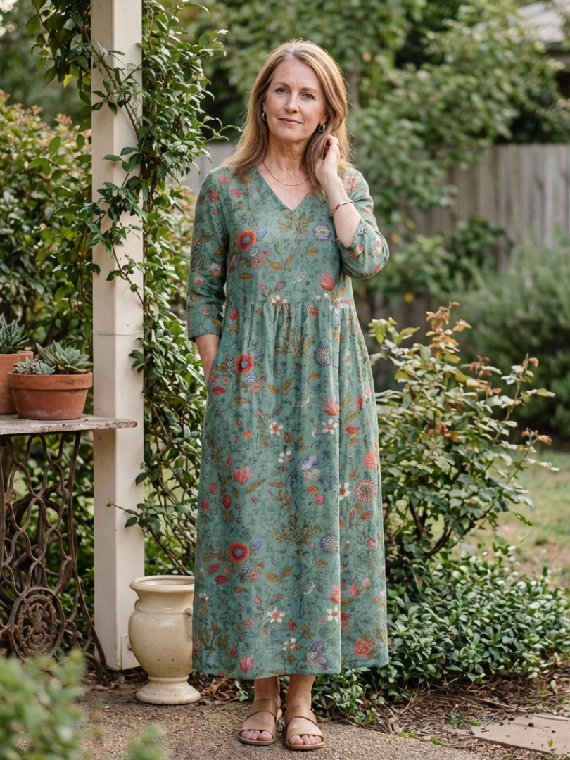 Marina | Floral V Neck Three Quarter Sleeve Maxi Dress 5
