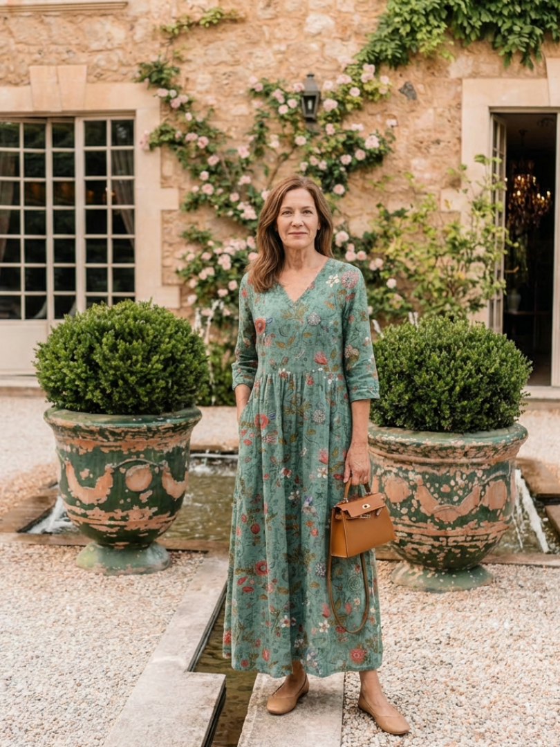 Marina | Floral V Neck Three Quarter Sleeve Maxi Dress 6