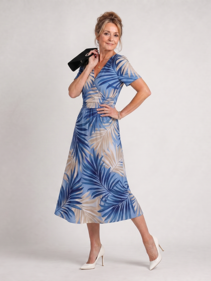 Marion | Floral Print Short Sleeve V Neck Midi Dress 1