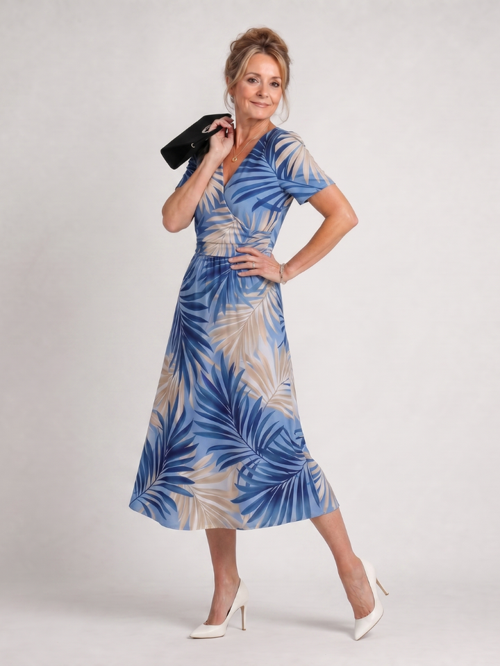 Marion | Floral Print Short Sleeve V Neck Midi Dress 1