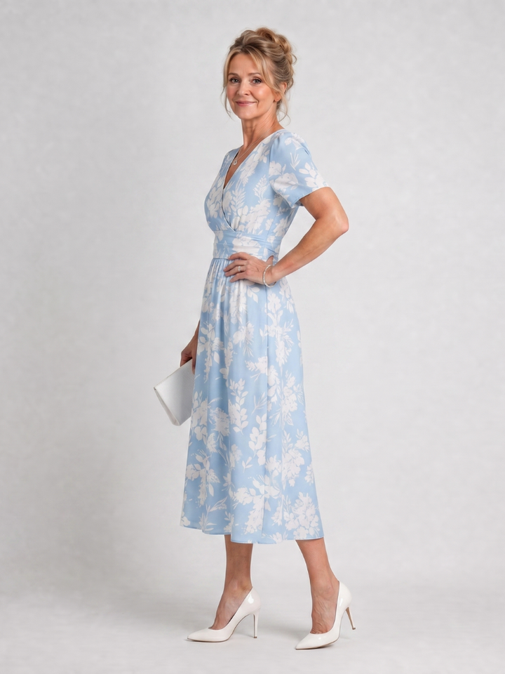 Marion | Floral Print Short Sleeve V Neck Midi Dress 3