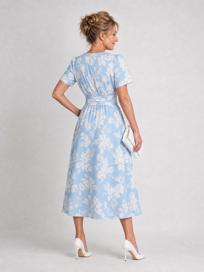 Marion | Floral Print Short Sleeve V Neck Midi Dress 4