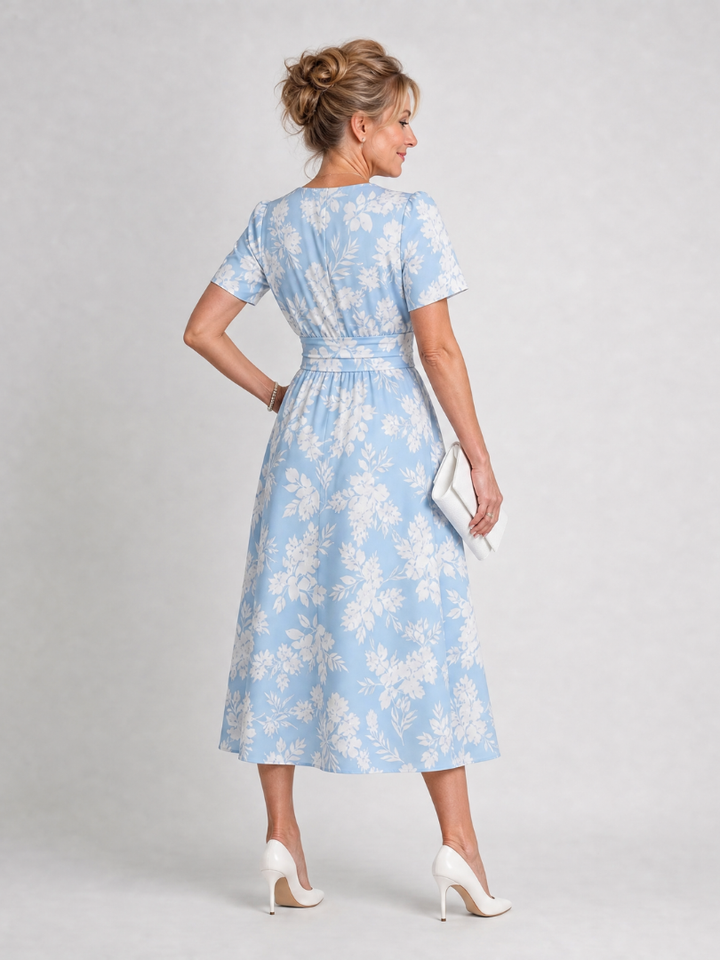 Marion | Floral Print Short Sleeve V Neck Midi Dress 4
