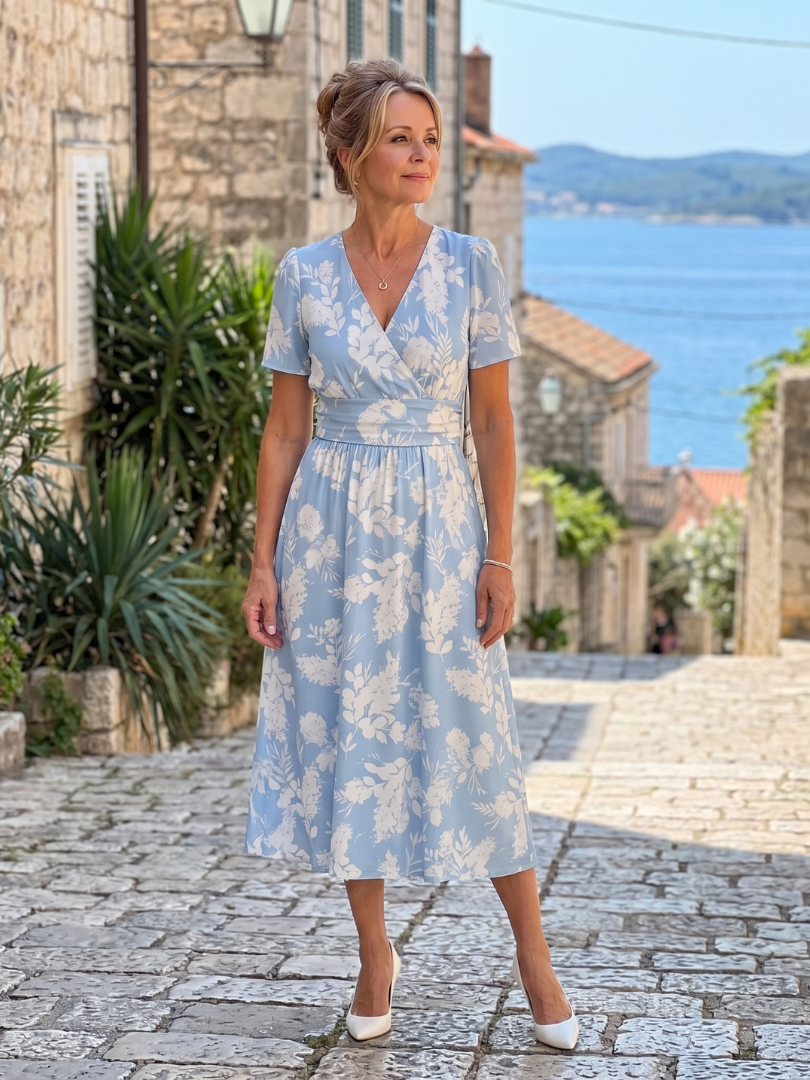 Marion | Floral Print Short Sleeve V Neck Midi Dress 5