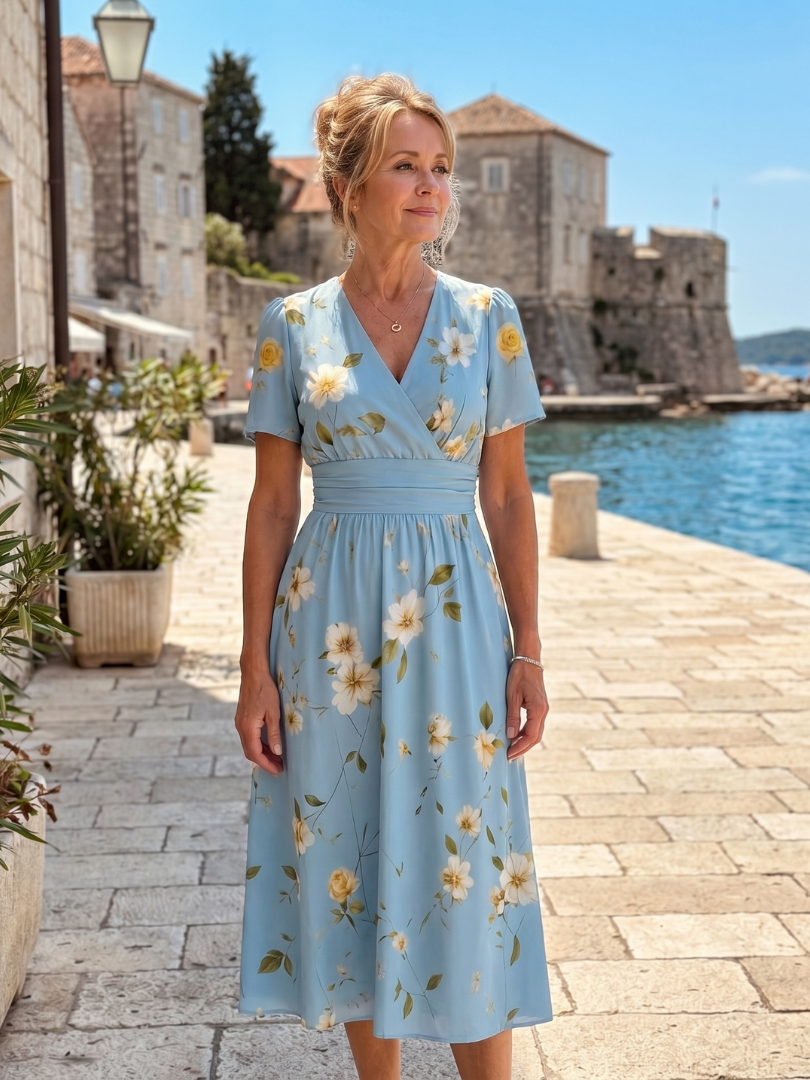 Marion | Floral Print Short Sleeve V Neck Midi Dress 7