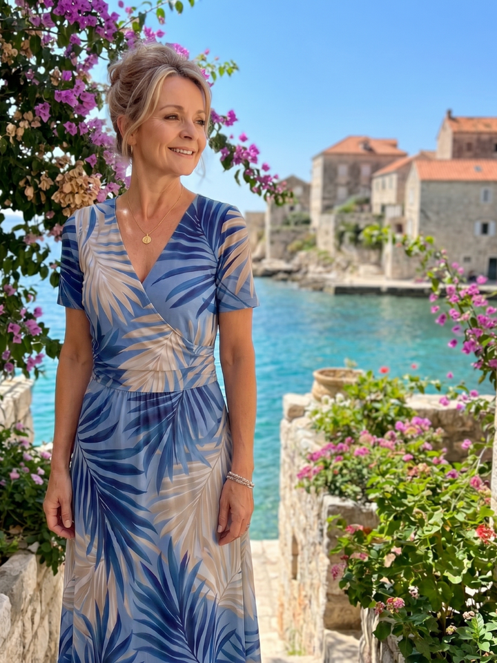 Marion | Floral Print Short Sleeve V Neck Midi Dress 8