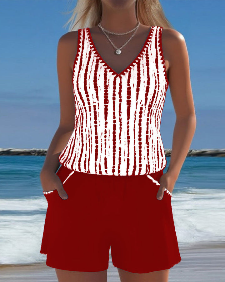 Mia | Casual Two Piece Printed V-Neck Swimsuit with Pockets 1