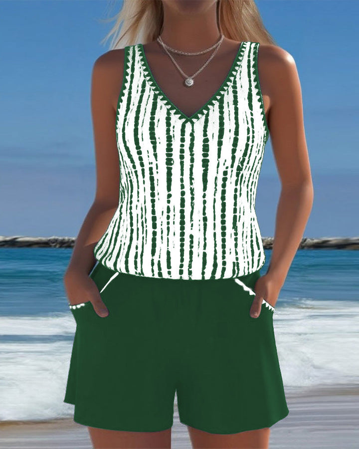 Mia | Casual Two Piece Printed V-Neck Swimsuit with Pockets 2