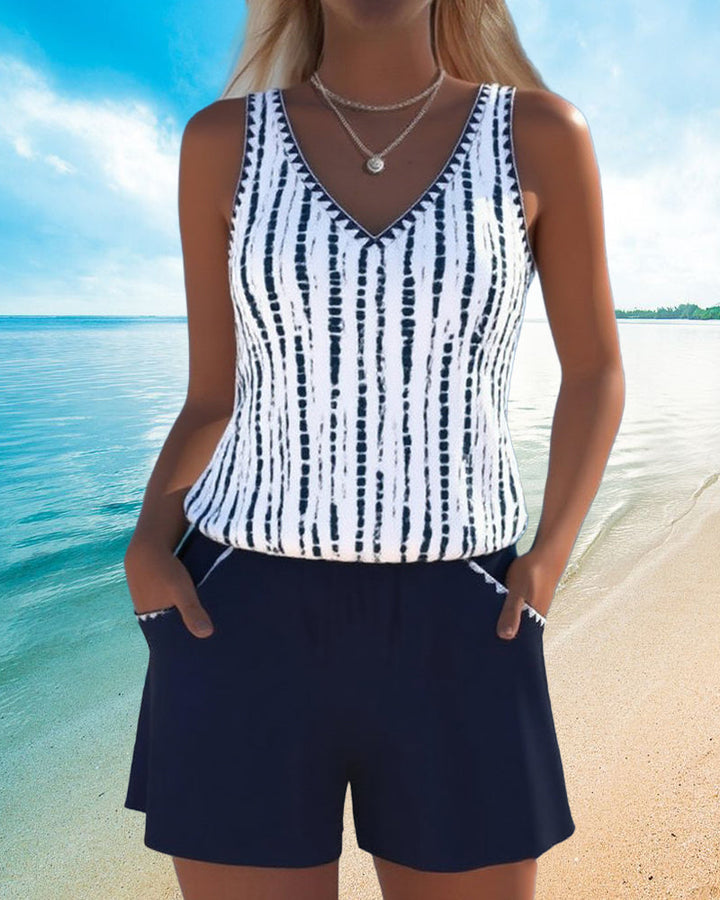 Mia | Casual Two Piece Printed V-Neck Swimsuit with Pockets 3