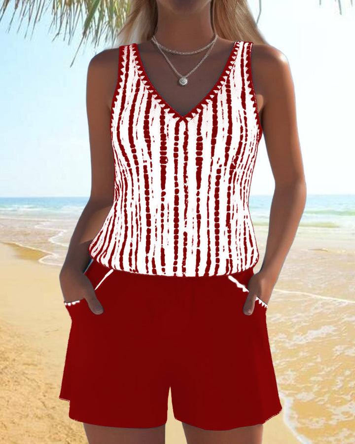 Mia | Casual Two Piece Printed V-Neck Swimsuit with Pockets 6