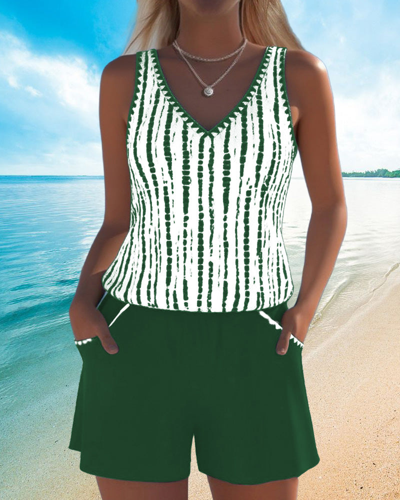 Mia | Casual Two Piece Printed V-Neck Swimsuit with Pockets 8