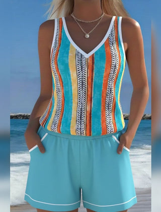 Mia | Striped V-Neck Tankini 0