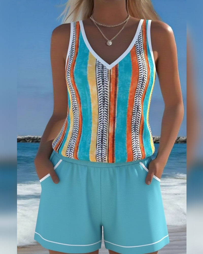 Mia | Striped V-Neck Tankini 0