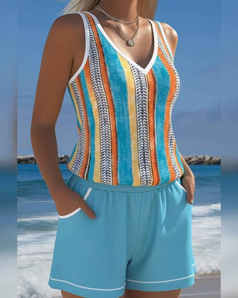 Mia | Striped V-Neck Tankini 1
