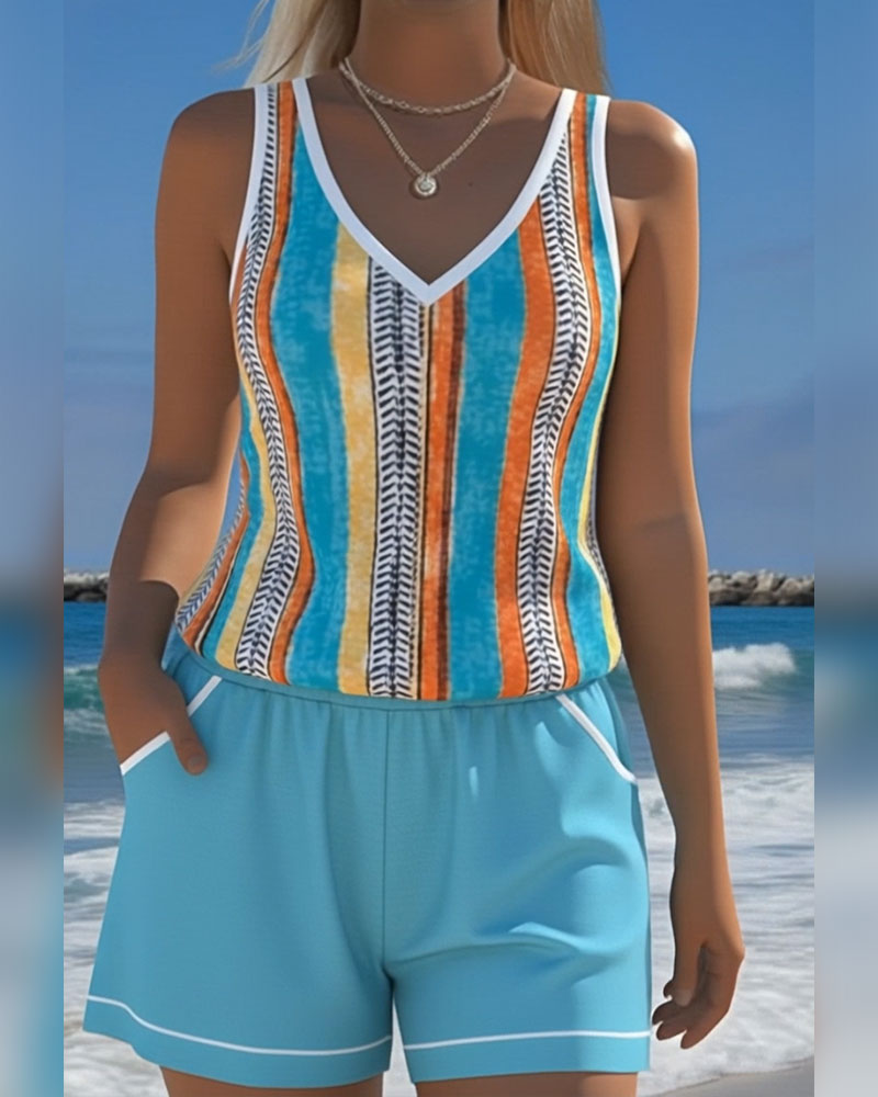 Mia | Striped V-Neck Tankini 2