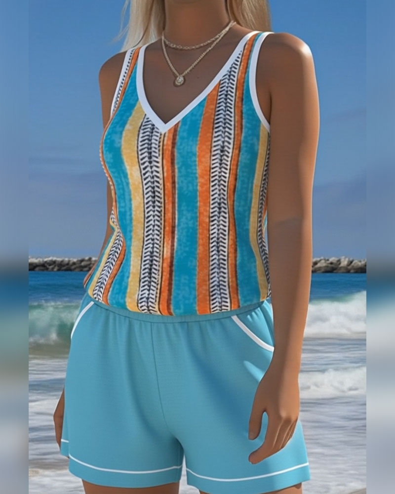 Mia | Striped V-Neck Tankini 3