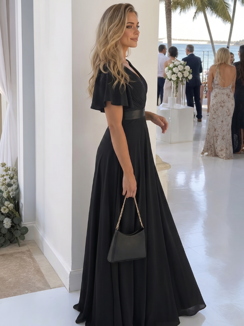 Mige | Short Flutter Sleeve Defined Waist Maxi Dress 3