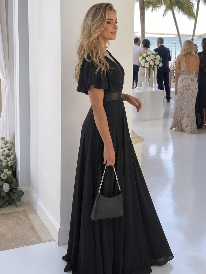 Mige | Short Flutter Sleeve Defined Waist Maxi Dress 3
