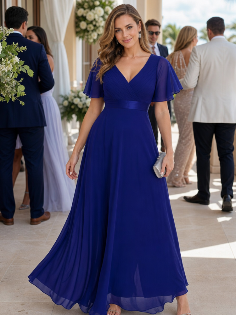 Mige | Short Flutter Sleeve Defined Waist Maxi Dress 4